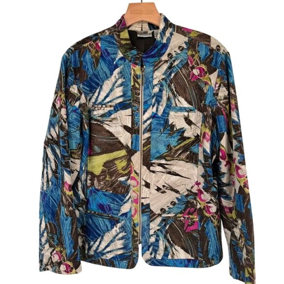 Chicos 3 Multicolor Abstract Print Jacket Size XL Cotton Lined Womens zip - Picture 1 of 16